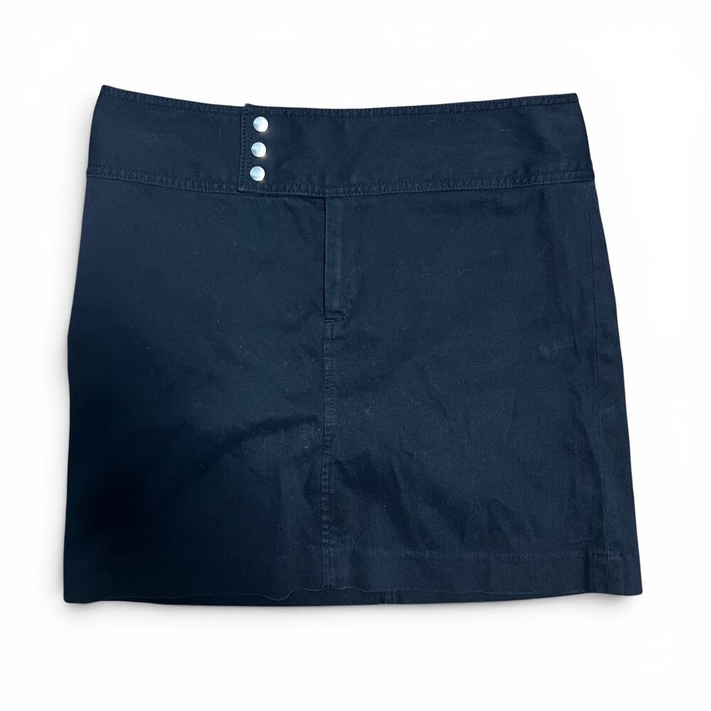 Banana Republic Y2K Stretch Mini Skirt Black Wide Waistband Snaps Size 6
